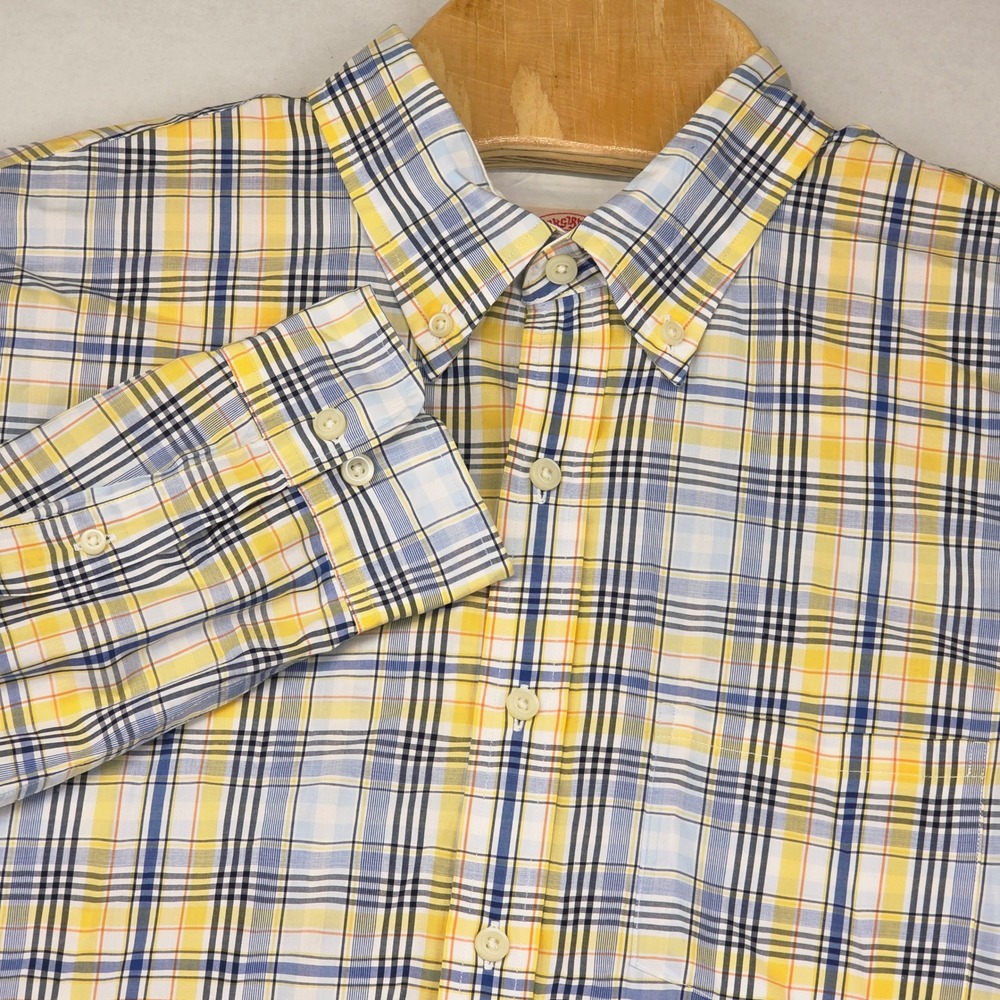Brooks Brothers Men's Shirt XL Plaid Button Down Yellow Blue White Casual‎